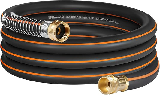 Heavy Duty Rubber Garden Hose 15FT x 3/4", Flexible Water Hose with 360° Swivel Brass Fittings, 300 PSI Working, 1000 PSI Burst, 5-Layer Reinforce, All Weather Outdoor Hose, BG15GH406