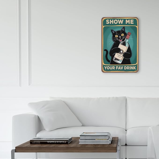 mmiishe Funny Black Cat Gifts for Women Metal Signs Vintage Wall Decor for Home Bar Basement Cafe Kitchen Garage Man Cave Decor Eclectic Home Decor 8x12 Inches Birthday Anniversary Decoration