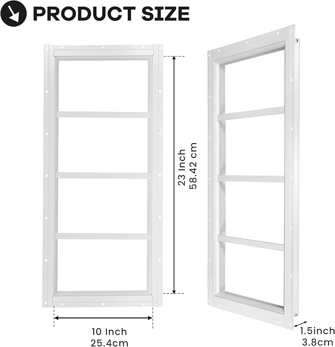 Shed Windows 2 Pack, Fixed Transom Windows 10" x 23" White | Small Chicken Coop Windows with Tempered Glass for Shed, Barns, Playhouse, Household, Garage