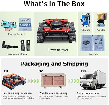 INFRONT Remote Control Lawn Mower - All Terrain Tracks, 45° Slope Climbing, Gas Electric Hybrid, High Power Strong Mower