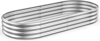 Rakukiri Raised Garden Bed GRS Certified Galvanized Planter Box Outdoor, 8ft Oval Rot-Resistant Metal Garden Bed Planter, Recycled Material Planter for Vegetables Flowers Herbs (Silver)
