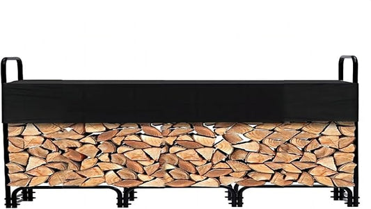 3/4 Cord Outdoor Firewood Rack with Cover, 12.5FT of Firewood, Heavy Duty Firewood Holder & Waterproof Cover for Fireplace, Patio, Log Storage Rack for Outdoor Indoor Firewood