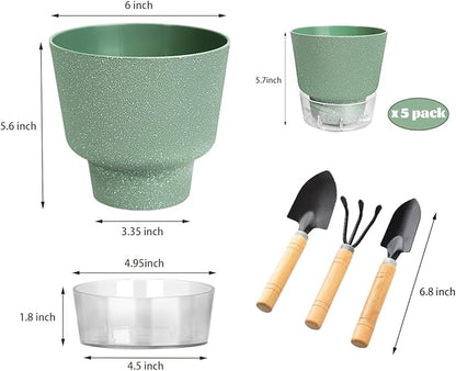 Self Watering Pots for Indoor Plants, with Visible Reservoir, 6 inch Plant Pot with Wick Rope Planter Pot for Indoor Outdoor Plants (Frosted Brick Red)