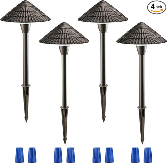 LEONLITE 4-Pack LED Low Voltage Landscape Path Lights, 12-24V AC/DC, 4000K | 3W 120LM, CRI90, ETL Listed, Cast Aluminum, Wet Location, Cool White, Wired Pathway Lights, for Yard Lawn