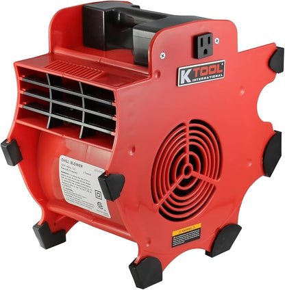 K Tool International 77702 Utility Floor Blower Fan, 300 CFM, 3 Speed Motor, Overload Protection, Impact Resistant ABS, 180 Watt, 110-120V, 60Hz, 12 Amp, 4 Angle Positions, Indoor/Outdoor, Red