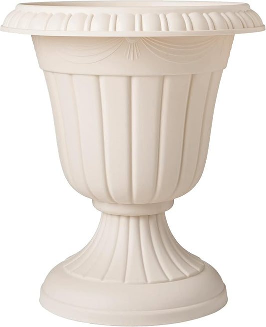Arcadia Garden Products PL00BG Classic Traditional Plastic Urn Planter, 16” x 18”, Beige