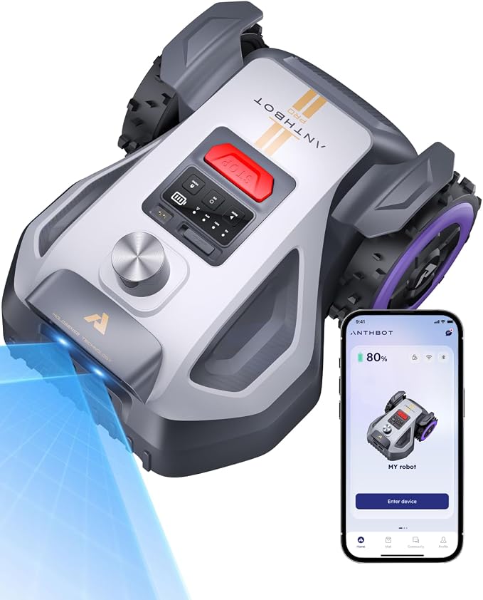 ANTHBOT M9PRO Robot Lawn Mower 1/4 Acre, LIDAR+Dual Vision+Full-Band RTK Robotic Lawnmower, No Perimeter Wire, App Control Obstacle Avoidance, 45% Slope, Cutting Height, Multi-Zone Mapping