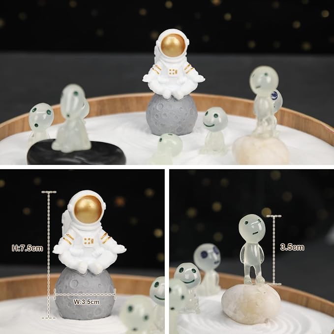 Mini Zen Garden for Desk Outer Space Themed | Tabletop Sand Tray with Astronaut and Alien Figurines, Japanese Meditation Gift Set for Therapy Room & Desk Decor