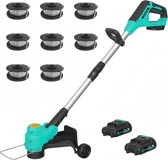 Garvee String Trimmer Cordless - Weed Wacker Battery Powered Electric Weed Trimmer with 2x2.0Ah Batteries, 12" Grass Cutter Auto Line Feed, Lawn Trimmer with 8 Pcs Spools, Lightweight Edger Lawn Tool