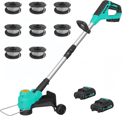 Garvee String Trimmer Cordless - Weed Wacker Battery Powered Electric Weed Trimmer with 2x2.0Ah Batteries, 12" Grass Cutter Auto Line Feed, Lawn Trimmer with 8 Pcs Spools, Lightweight Edger Lawn Tool