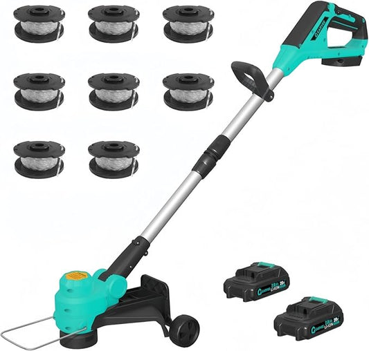 Garvee String Trimmer Cordless - Weed Wacker Battery Powered Electric Weed Trimmer with 2x2.0Ah Batteries, 12" Grass Cutter Auto Line Feed, Lawn Trimmer with 8 Pcs Spools, Lightweight Edger Lawn Tool