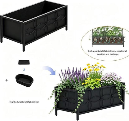 Zhongma Sturdy Raised Garden Bed with Inner Fabric Liners for Vegetables Flower, Planter Box for Backyard Patio Balcony. Inner Size: 33.85x14.17x11 inch