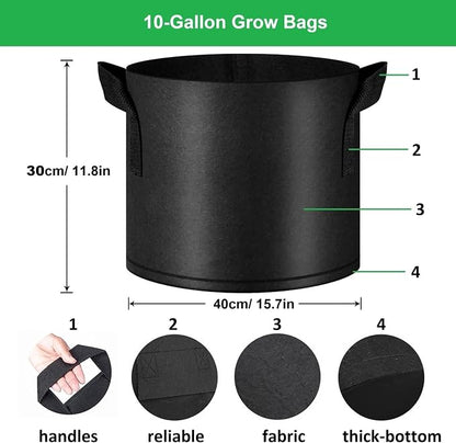 ANSLYQA 10-Gallon Grow Bags, (10 Pack) Thickened Aeration Fabric Growing Pots Planters with Handles for Planting Vegetables Plants, Black