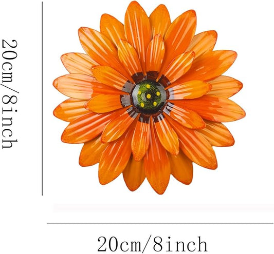 Outdoor Metal Wall Art Decor, 2 Pack 8 Inch Sunflower Wall Decorations, Hanging Outdoor Wall Decor, Handmade Metal Flowers for Outdoor Outside Indoor Decor,Orange