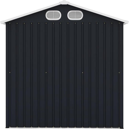 YOPTO 8x6 FT Outdoor Storage Shed, Metal Tool Shed with Window, Lockable Doors & Air Vents, for Backyard Garden Patio,Lawn,Dark Gray
