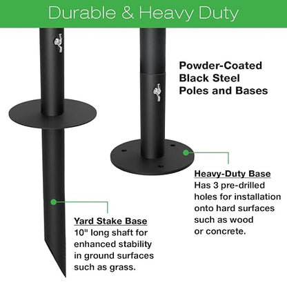 EXCELLO GLOBAL PRODUCTS Bistro String Light Poles - 2 Pack - Extends to 10 Feet - Universal Mounting Options Included