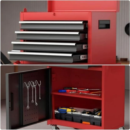 Tool Chest, 5-Drawers Rolling Tool Storage Cabinet with Lockable Wheels, Detachable Top, Adjustable Shelf & Locking Mechanism, Multifunctional Tool Cart for Garage Warehouse, Red