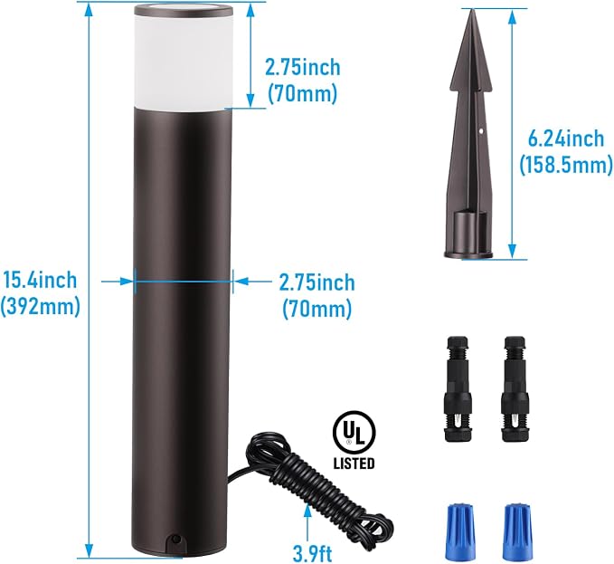 LEONLITE 5CCT Low Voltage Bollard Pathway Light, 360° Glow Landscape Lighting, 5W 12-24V AC/DC Wired Garden Path Light for Walkway, Driveway, Yard, ETL, Die-Cast Aluminum, IP65 Waterproof, Pack of 4