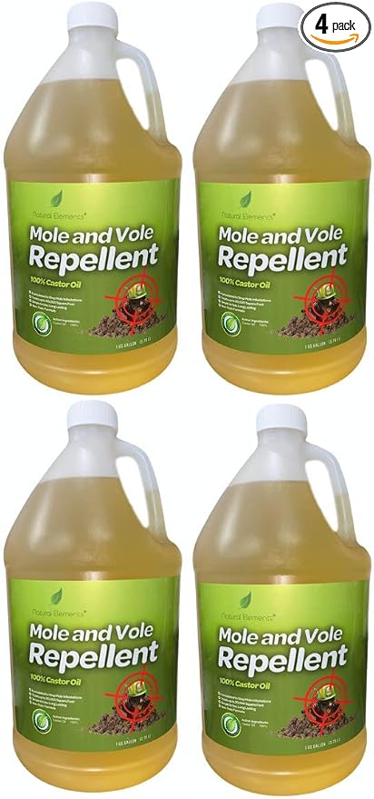 Natural Elements Mole and Vole Repellent | 100% Castor Oil | Pet Safe and Non Toxic (4 Gallons)