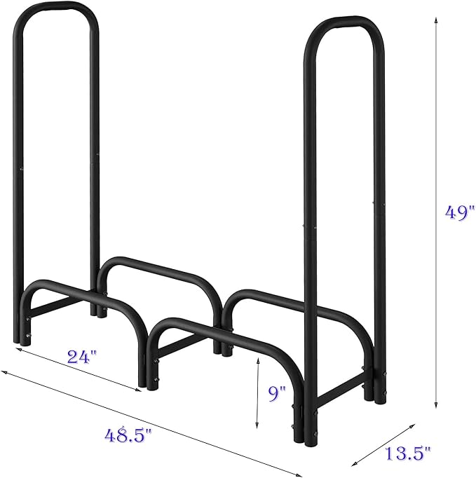 4ft Firewood Rack Heavy Duty Indoor Outdoor Firewood Storage Log Rack with Cover，Black Round Tube