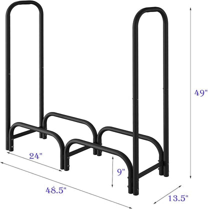 4ft Firewood Rack Heavy Duty Indoor Outdoor Firewood Storage Log Rack with Cover，Black Round Tube
