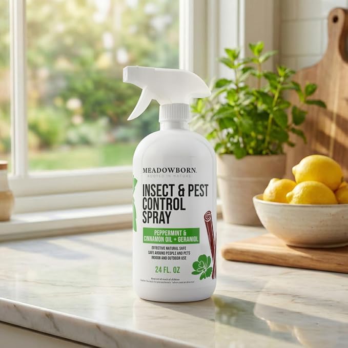 Peppermint Oil Insect Spray – Natural Indoor & Outdoor Household Spray with Peppermint, Cinnamon Oil & Geraniol – Plant-Based Formula – 24 oz