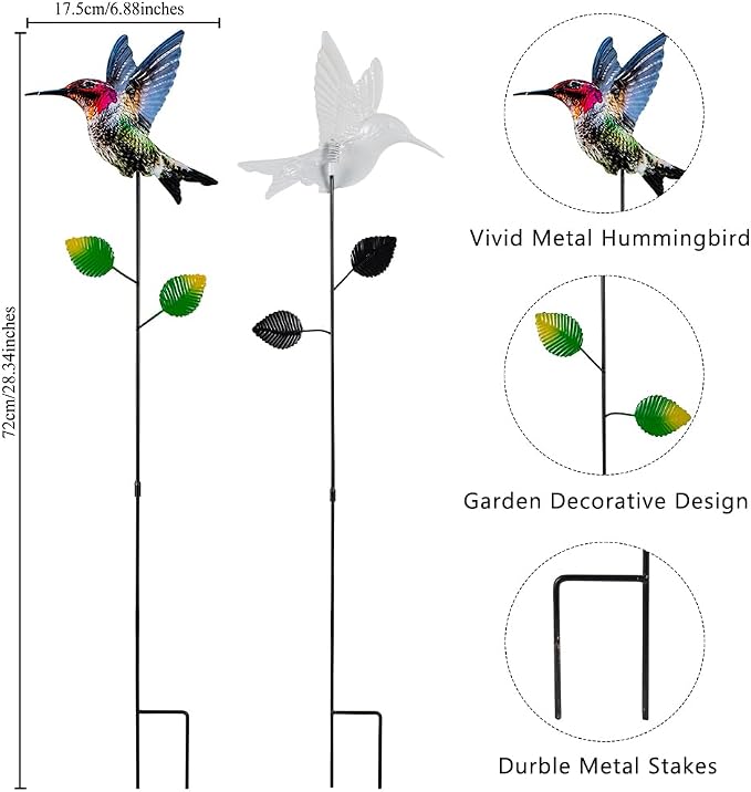4 Pack Hummingbird Decorative Garden Stakes,Waterproof Garden Decor for Outside,Metal Yard Art Spring Decor for Outdoor Porch Lawn Pathway