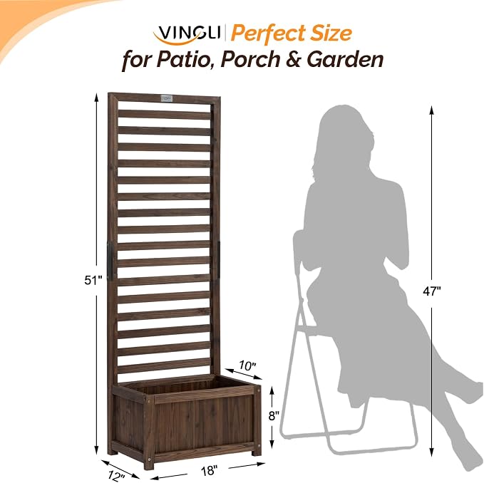 VINGLI Wooden Planter with Trellis, 51" Height Elevated Garden Beds Outdoor, FreeStanding Planter Box with Drainage Holes for Flower, Vegetable, Fruit, Herb in Garden, Patio, Balcony, 1PCS