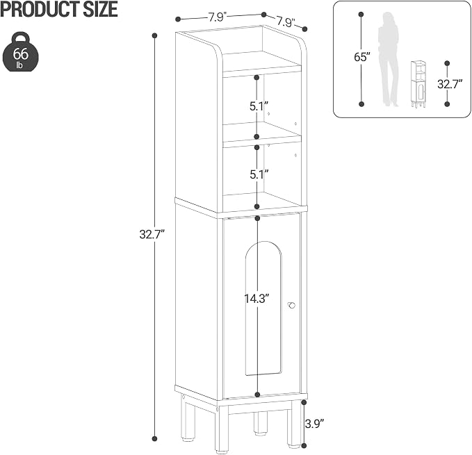Hzuaneri Bathroom Storage Cabinet, Small Corner Floor Cabinet with Door and Shelves, Narrow Toilet Paper Holder, Bathroom Organizer with Adjustable Shelf, for Small Spaces, Gray BC08221GR