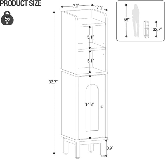 Hzuaneri Bathroom Storage Cabinet, Small Corner Floor Cabinet with Door and Shelves, Narrow Toilet Paper Holder, Bathroom Organizer with Adjustable Shelf, for Small Spaces, Gray BC08221GR