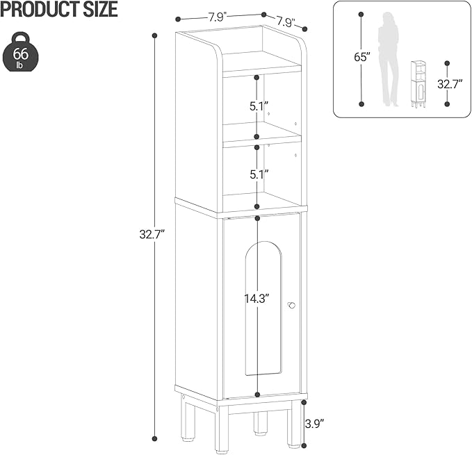 Hzuaneri Bathroom Storage Cabinet, Small Corner Floor Cabinet with Door and Shelves, Narrow Toilet Paper Holder, Bathroom Organizer with Adjustable Shelf, for Small Spaces, Rustic Brown BC08201X