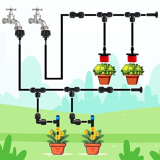 1/4 Inch Drip Tubing Irrigation Fittings Kit - 40 Pieces Set 1/4'' Drip Line Push-to-Fit Connectors Includes 10 Tees 10 Coupling 10 Elbows 10 End Cap