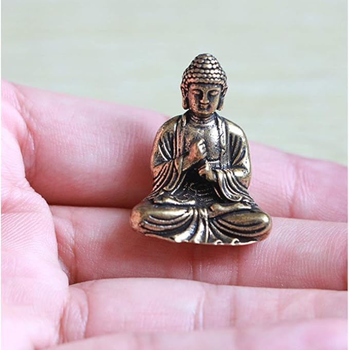 SaiDian 2Pcs Cute Mini Brass Buddha Statues for Indoor Home Office Decor | Small Sakyamuni Figurine,Tiny,Minature,Portable Worship Ornament,for Car Garden Indoor Outdoor Feng Shui Meditation Decor