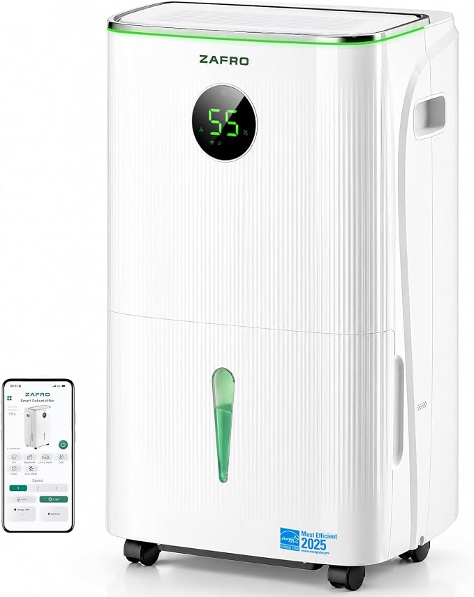 ZAFRO 150 Pints Smart Dehumidifier with Drain Hose Up to 7500 Sq.Ft, 2.11 Gal Large Water Tank, Most Efficient Energy Star 6.0, WiFi Enabled, 6 Modes, Auto Humi, Basement Bedroom Bathroom Dehumidifier