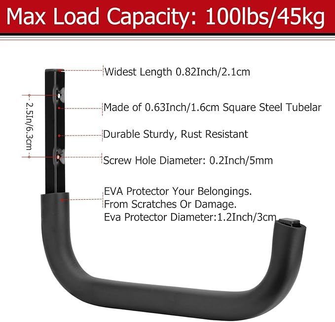Heavy Duty Garage Storage Hooks, 12.4 Inch Ladder Storage Hanger, Wall Mount Utility Hook for Outdoor Indoor Organizer Folding Chairs, Bike, Tools, Water Pipes