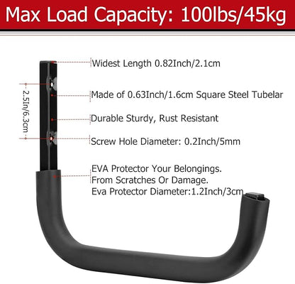 Heavy Duty Garage Storage Hooks, 12.4 Inch Ladder Storage Hanger, Wall Mount Utility Hook for Outdoor Indoor Organizer Folding Chairs, Bike, Tools, Water Pipes