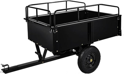 GarveeTech 750LBS Heavy Duty ATV Trailer Tow Behind Steel Dump Cart, 15 Cu. Ft Garden Utility Trailer with Removable Sides & Rear Hitch for Riding Lawn Mower Tractor, Black