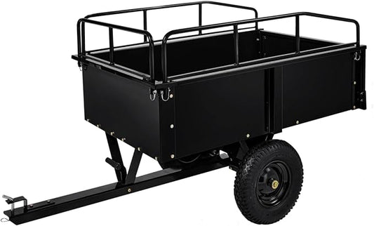 GarveeTech 750LBS Heavy Duty ATV Trailer Tow Behind Steel Dump Cart, 15 Cu. Ft Garden Utility Trailer with Removable Sides & Rear Hitch for Riding Lawn Mower Tractor, Black