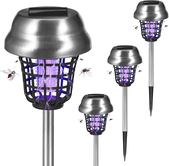 4Pack Solar Bug Zapper Outdoor, Waterproof Mosquito Zapper Outdoor with UV Light, Bug Zapper Repellent Trap, Outside Bug Repellent Trap Used to Keep Gnat Small Flying Mosquitoes