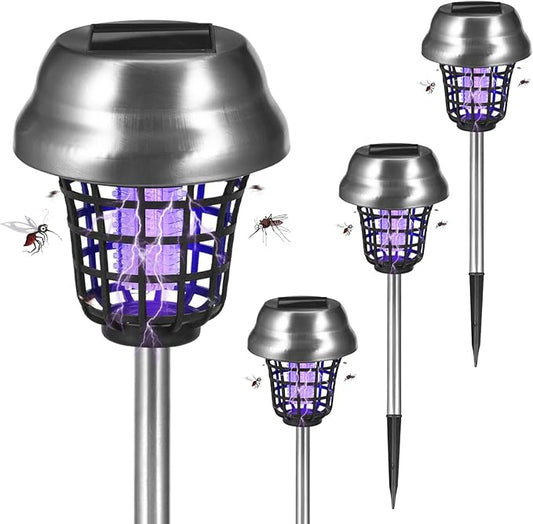 4Pack Solar Bug Zapper Outdoor, Waterproof Mosquito Zapper Outdoor with UV Light, Bug Zapper Repellent Trap, Outside Bug Repellent Trap Used to Keep Gnat Small Flying Mosquitoes