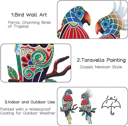 Outdoor Wall Decor, Parrot Decor, Outdoor Metal Wall Art, Mexican Birds Wall Sculpture, For Outside, Yard, Fence, Garden, Patio