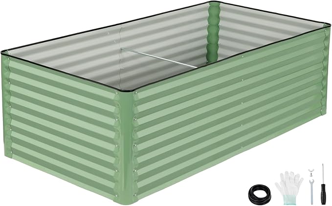6x3x2 Ft Galvanized Steel Raised Garden Bed, Green, 1 Pack | Patented Leak-Proof, Planter Box, Metal Construction, For Veggies, Herbs & Flowers