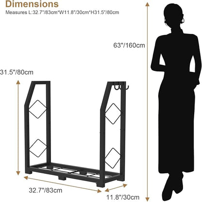 VyGrow Firewood Rack for Outdoor, Firewood Holder with 3 Hanging Hooks, Heavy Duty Wood Rack for Indoor Outdoor Patio, Black