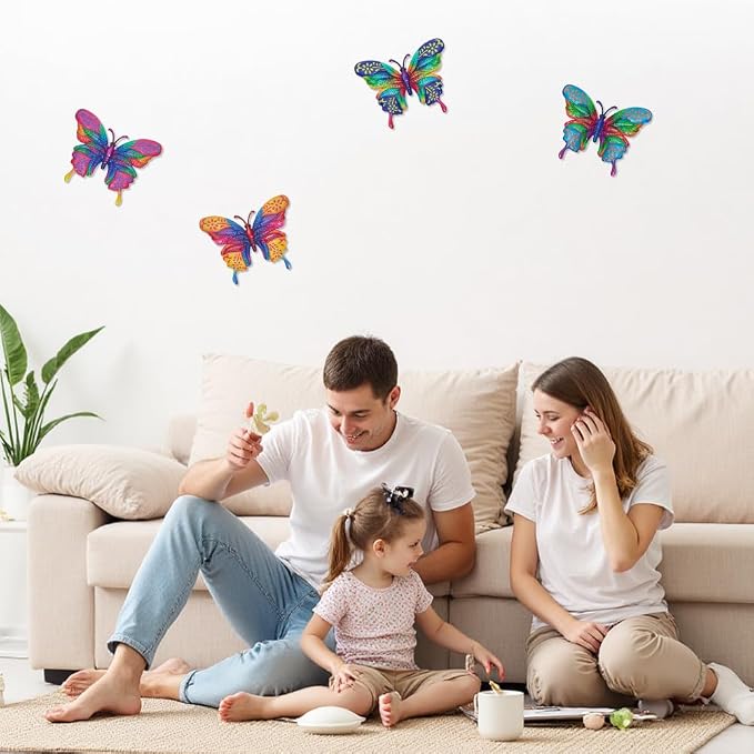 dreamskip 4 Pcs Butterfly Wall Decor Art, Metal Butterflies Outdoor Wall Art with Colorful Leaves, Hand Painted Outdoor Decor For Garden, Yard, Fence, Patio Decoration