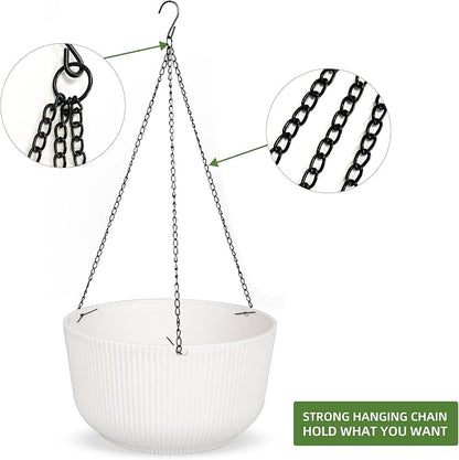 Dexceder 9.8 Inch Self Watering Hanging Planter (2 Pack, White) | Thickened Hanging Basket Flower Plant Pot Indoor Outdoor