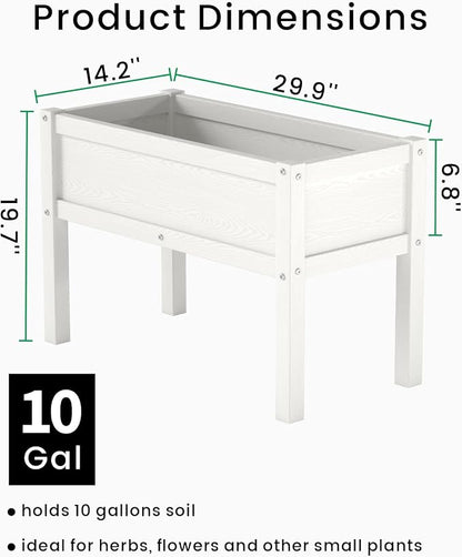 Small HDPE Raised Garden Bed, Elevated Planter Box with Legs, Outdoor All-Weather Planter Raised Beds for Seeds, Herbs, Flowers, Vegetables (White)