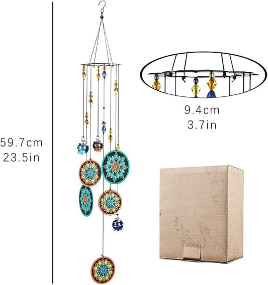 YU FENG 23.5 Inch Metal Flower Wind Chimes, Boho Window Hanging Decor | Chakra Glass Beaded Design, Colorful Mosaic Ornament, Spiritual Hanging Decoration for Patio Garden Home Window