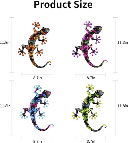 Junware 4 Pcs Metal Gecko Wall Art Outdoor Decor Metal Lizards Wall Decor Lizard 8.7 * 11.8 Inch Suitable for Hanging in Yard Garden Patio Fence Home, Idea Gifts for Mom Father Friends