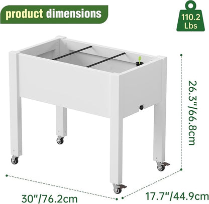 Elevated 26.3" Tall Raised Garden Bed with Wheels - Outdoor Mobile Resin Planter Box with Drainage Holes for Vegetables Flower Herbs, Weather Resistant, Medium Ashen (26.3" h)
