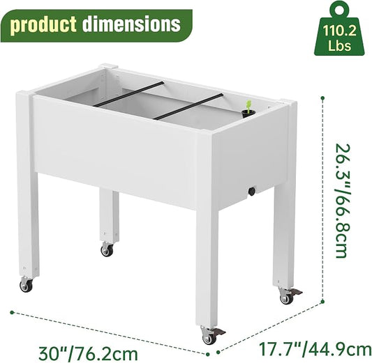 Elevated Raised Garden Bed with Wheels - Outdoor Mobile Resin Planter Box with Drainage Holes for Vegetables Flower Herbs, Weather Resistant, Ashen (26.3" h)